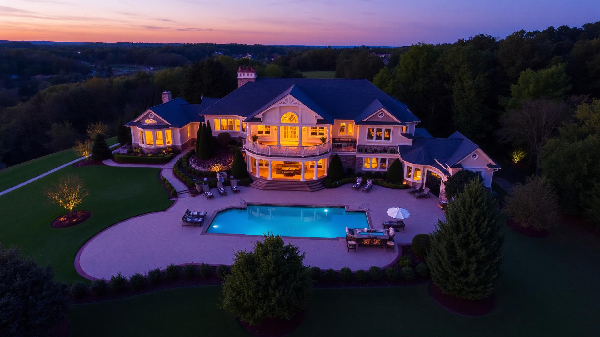 Virginia estate at dusk